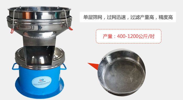 450過(guò)濾篩采用單層篩網(wǎng)，過(guò)網(wǎng)迅速，過(guò)濾產(chǎn)量高，精度高。